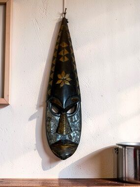 Vintage African Hand Carved Wooden Mask Tribal Folk Art Hand Crafted in Ghana